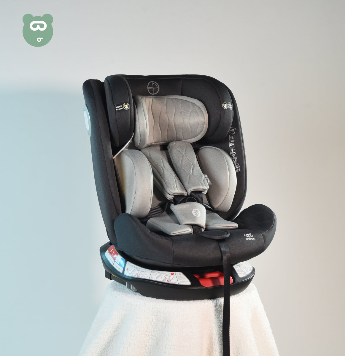 Burbay 360 Isofix Car Seat - Grey & Black