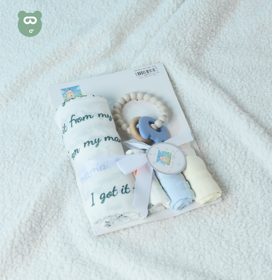 Muslin Towel, Teether & Wash Cloth Set Blue