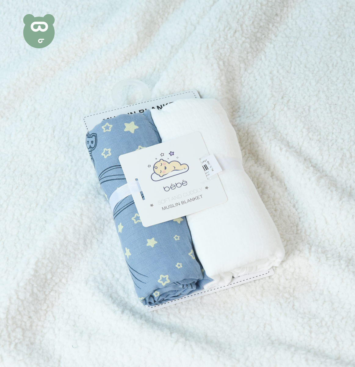 Muslin Blanket 2pcs White & Star Print