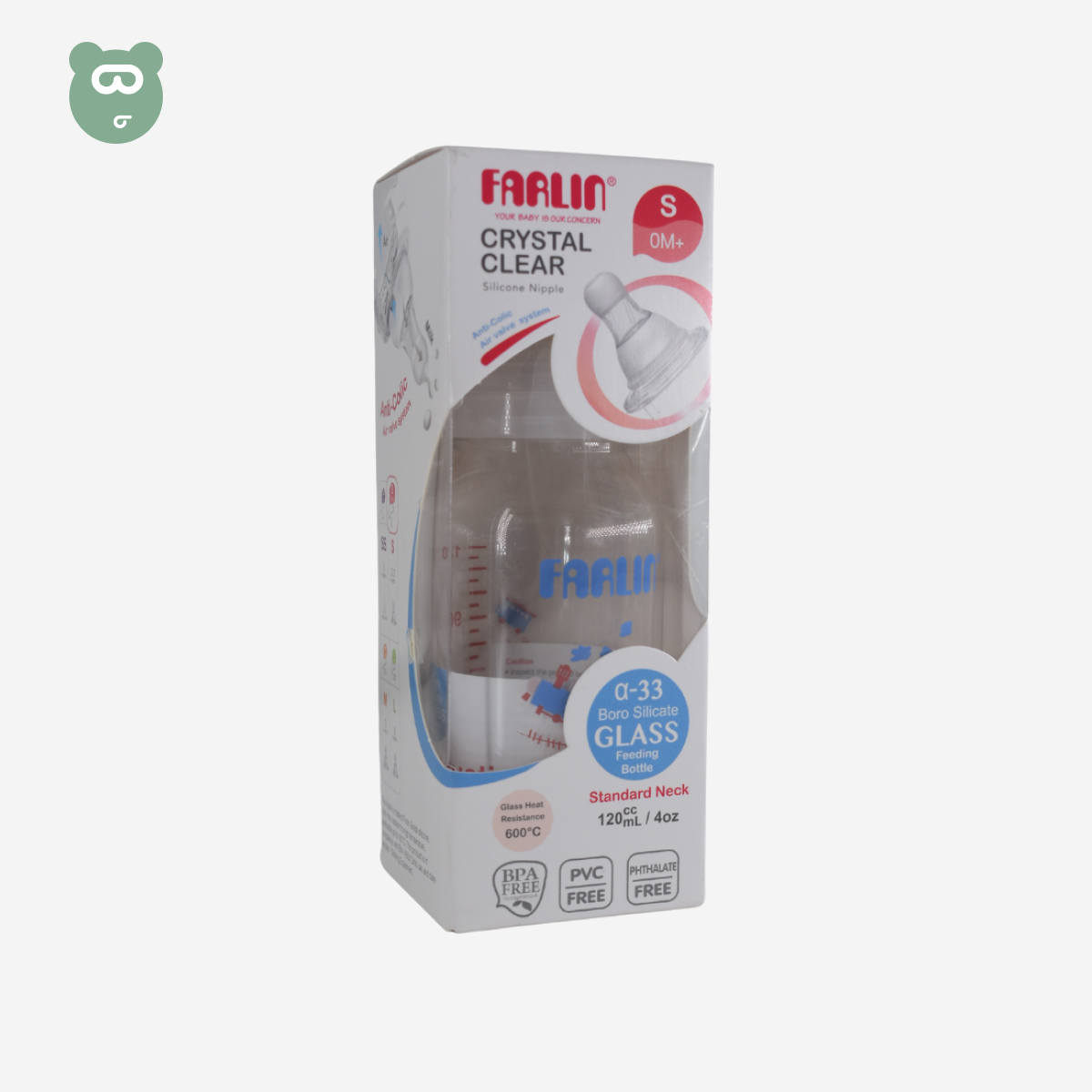 Farlin Wide Neck Glass Feeding Bottle 120ml