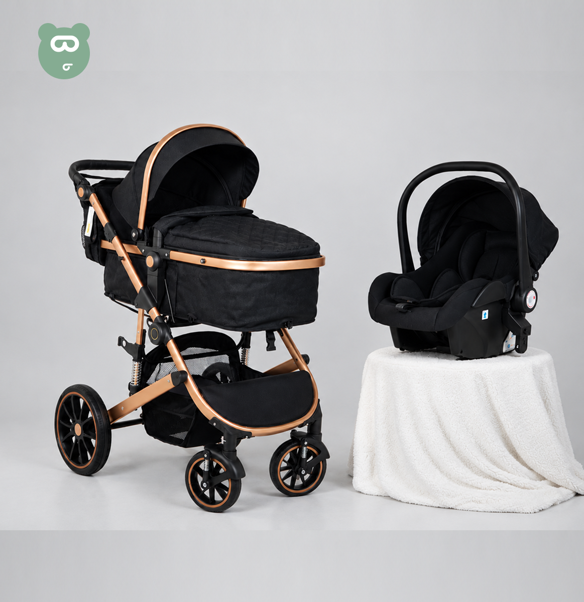 Burbay 3 in 1 Stroller - SK21+C - Black