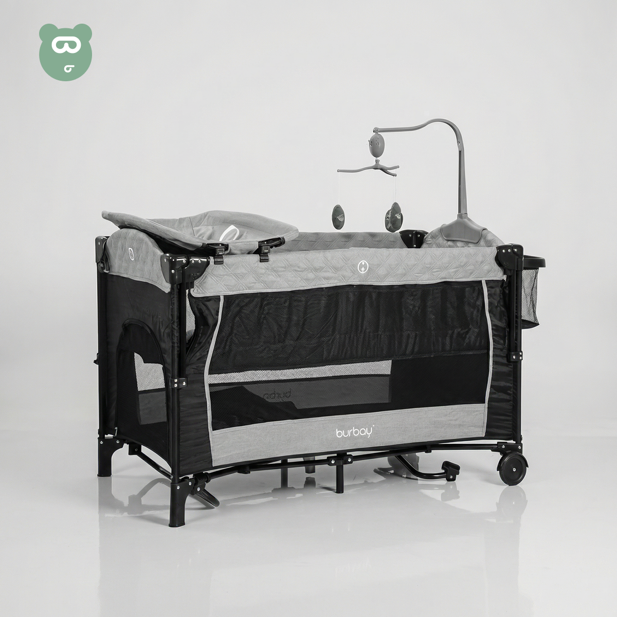 Burbay travel Cot Light Grey