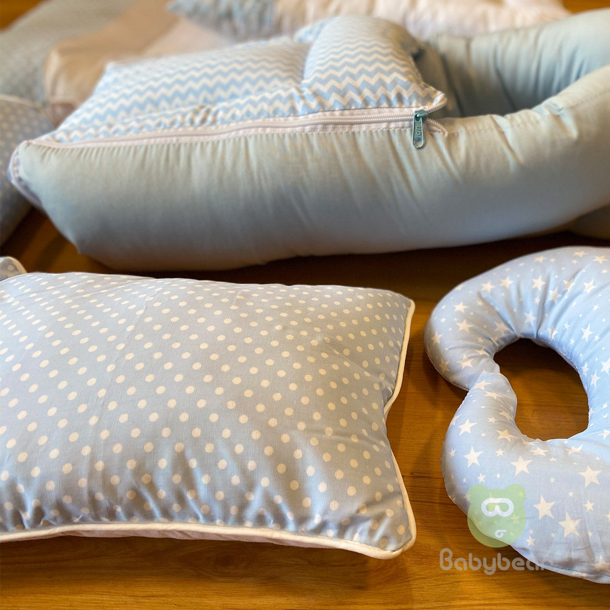 7 in 1 Baby Bedding Set - Blue - Hand Quilts, Baby Carrier, Pillows