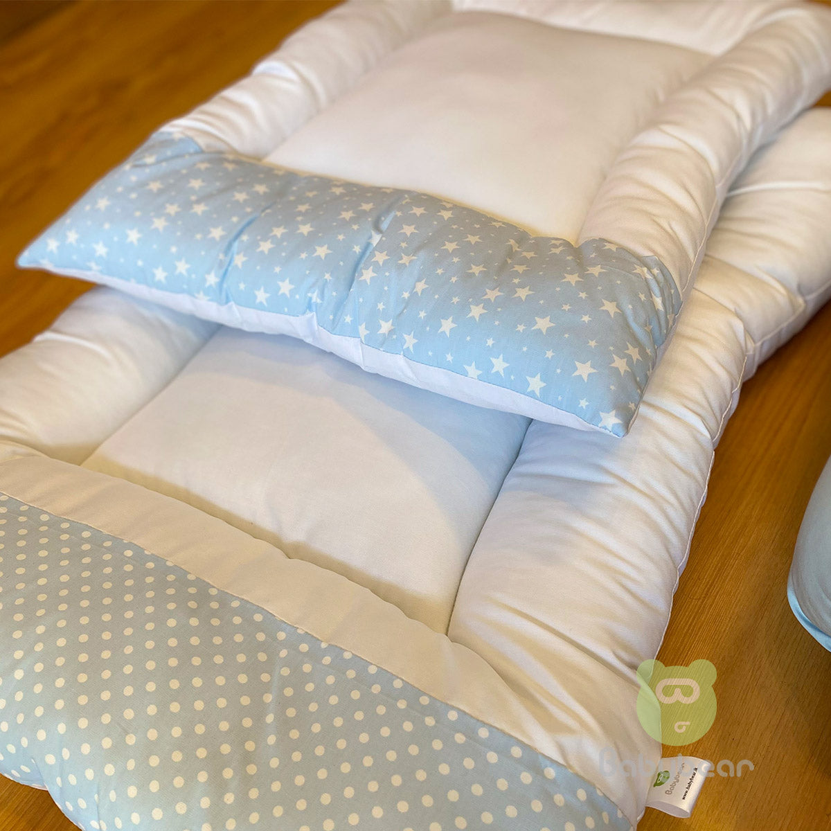 7 in 1 Baby Bedding Set - Blue - Hand Quilts, Baby Carrier, Pillows