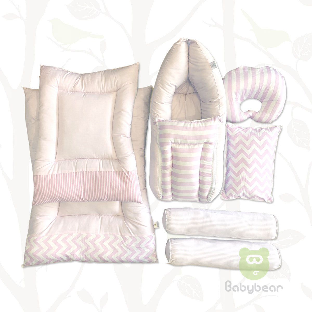 7 in 1 Baby Bedding Set - Pink - Hand Quilts, Baby Carrier, Pillows