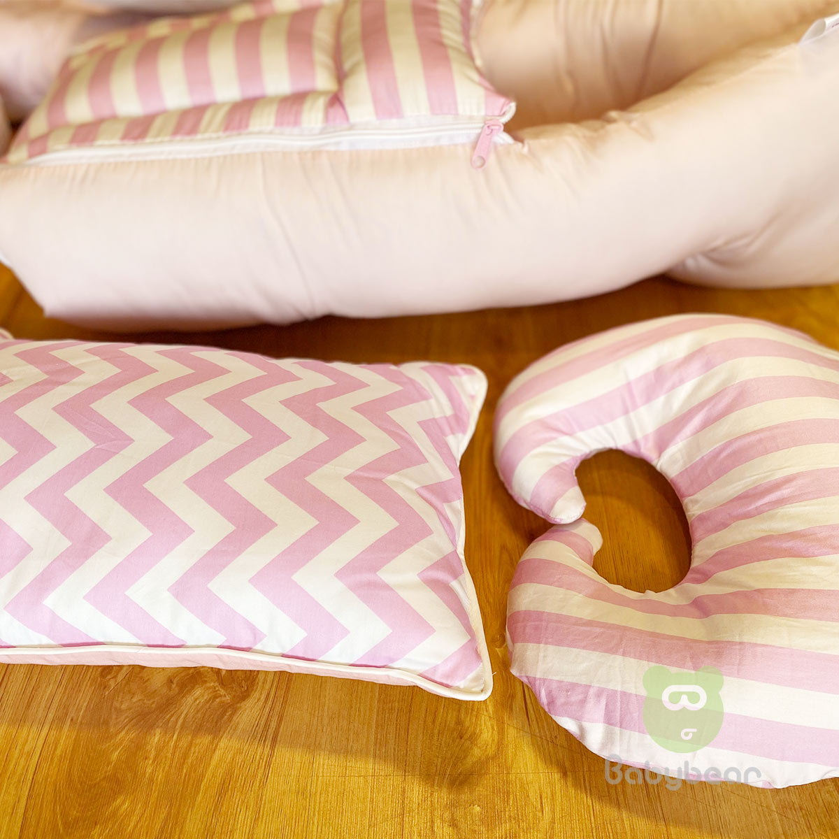 7 in 1 Baby Bedding Set - Pink - Hand Quilts, Baby Carrier, Pillows