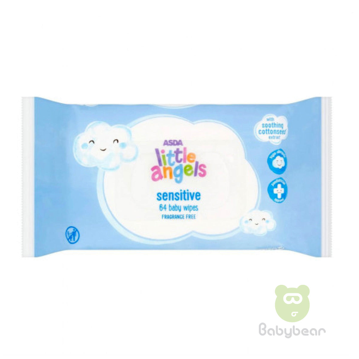 ASDA Little Angels Sensitive 64 Baby Wipes Fragrance Free