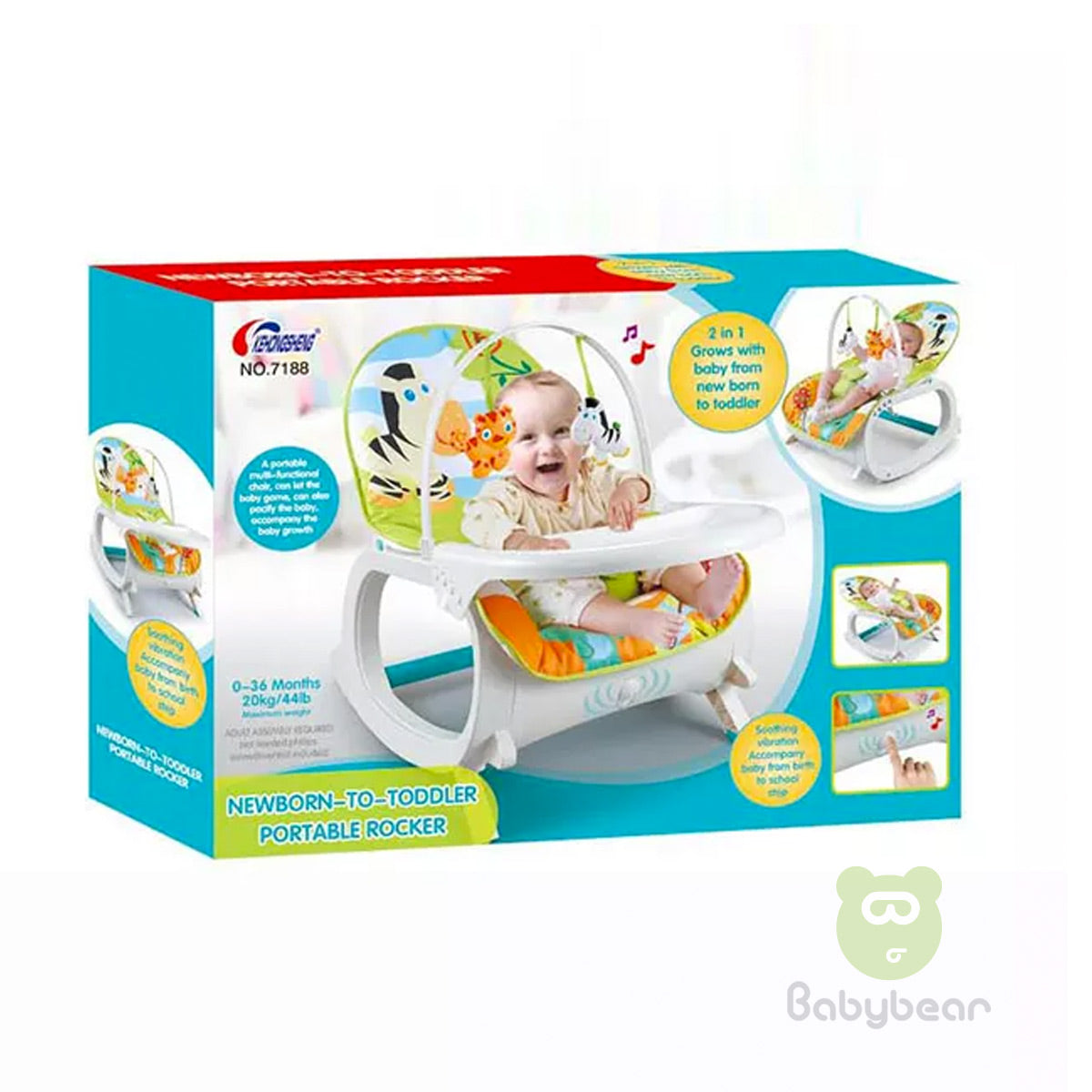 Safari Newborn to Toddler Portable Bouncer & Rocker with Vibration & Music