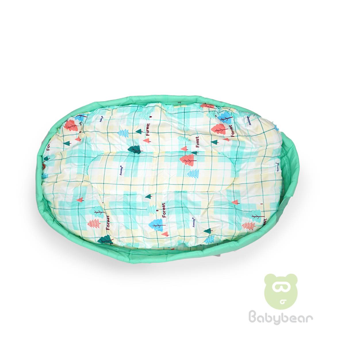 Portable baby travel bed with mosquito net - Forest Blue