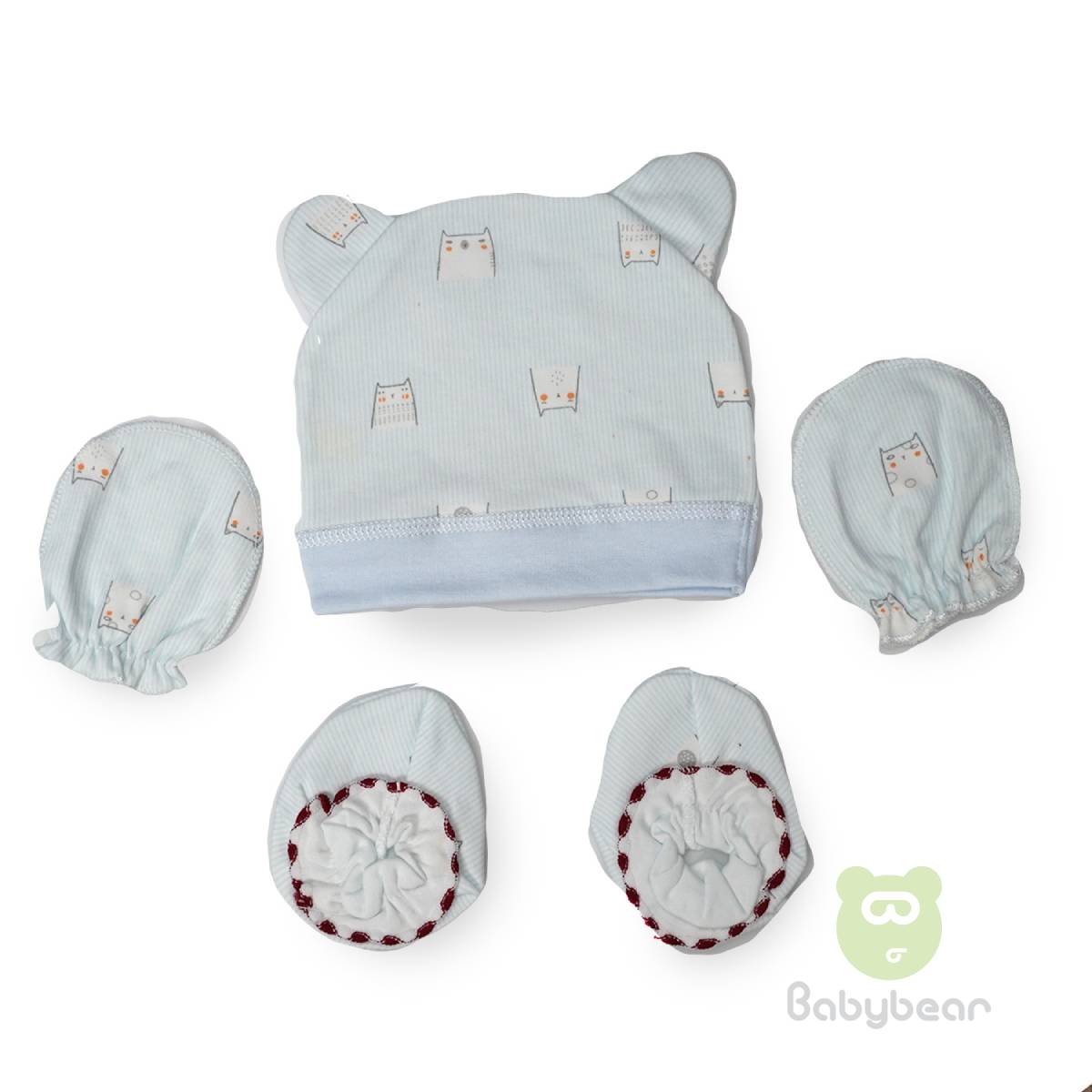 Baby cap, mittens and bootie set - Kitten Design