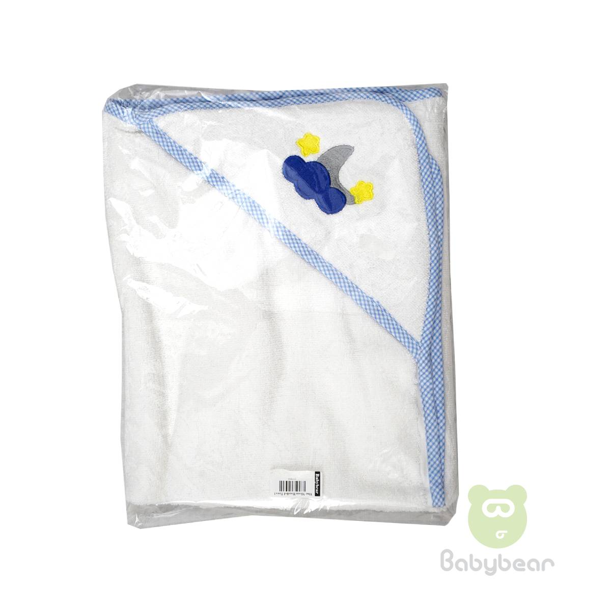 Baby Hooded Towel White Blue Border
