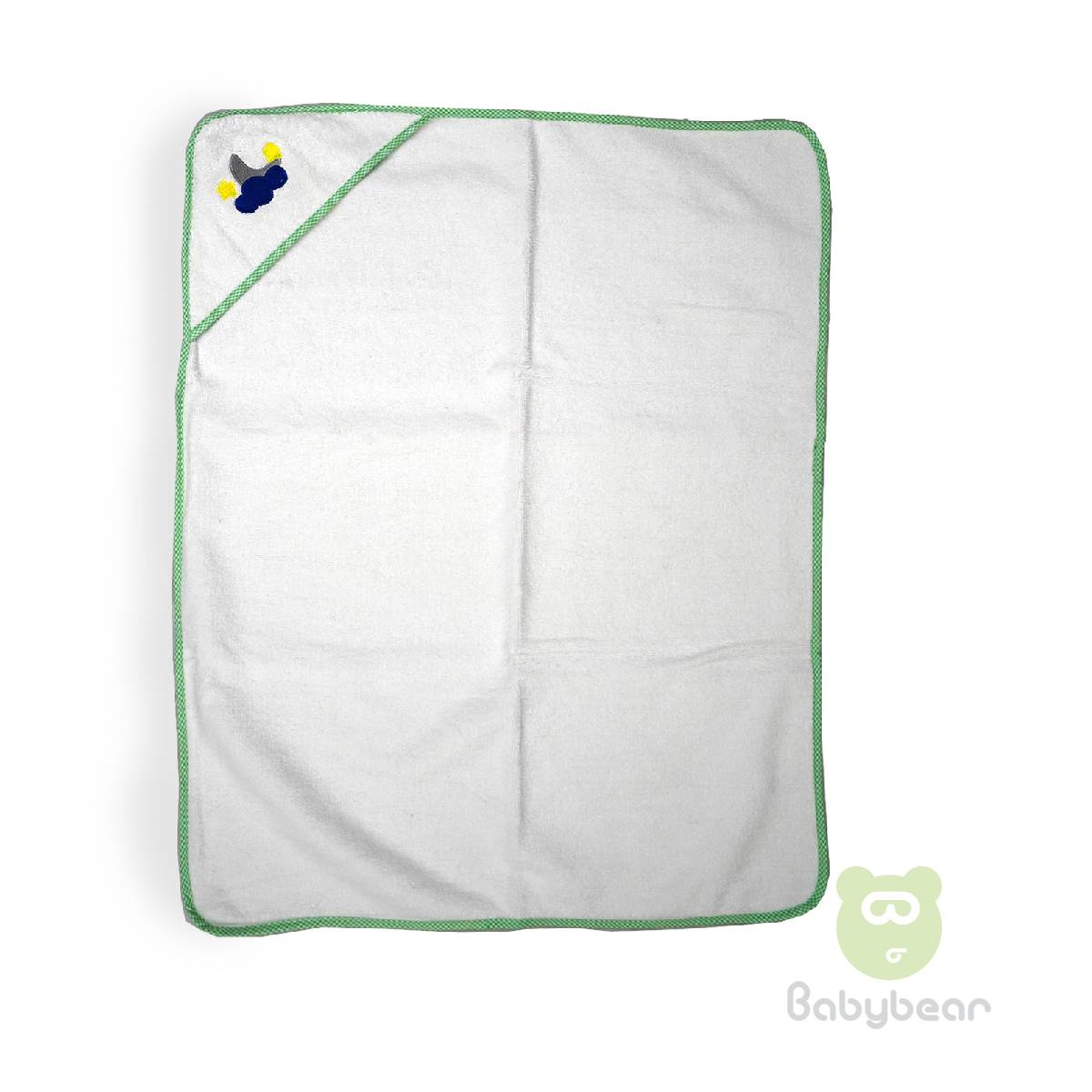Baby Hooded Towel White with Green Border