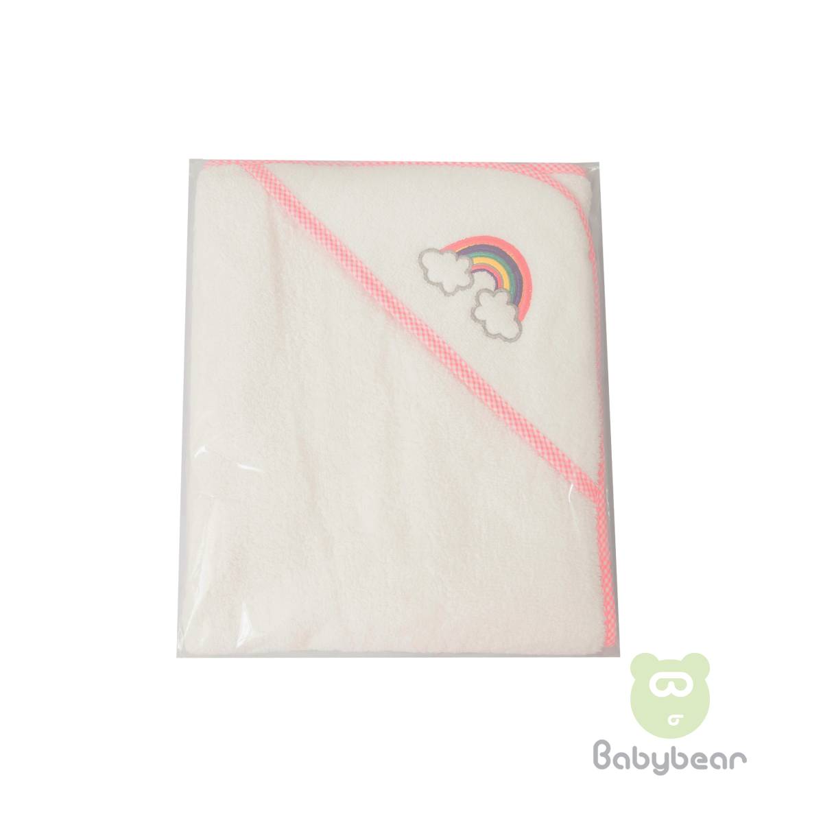 Babybear Hooded White Towel Pink Border