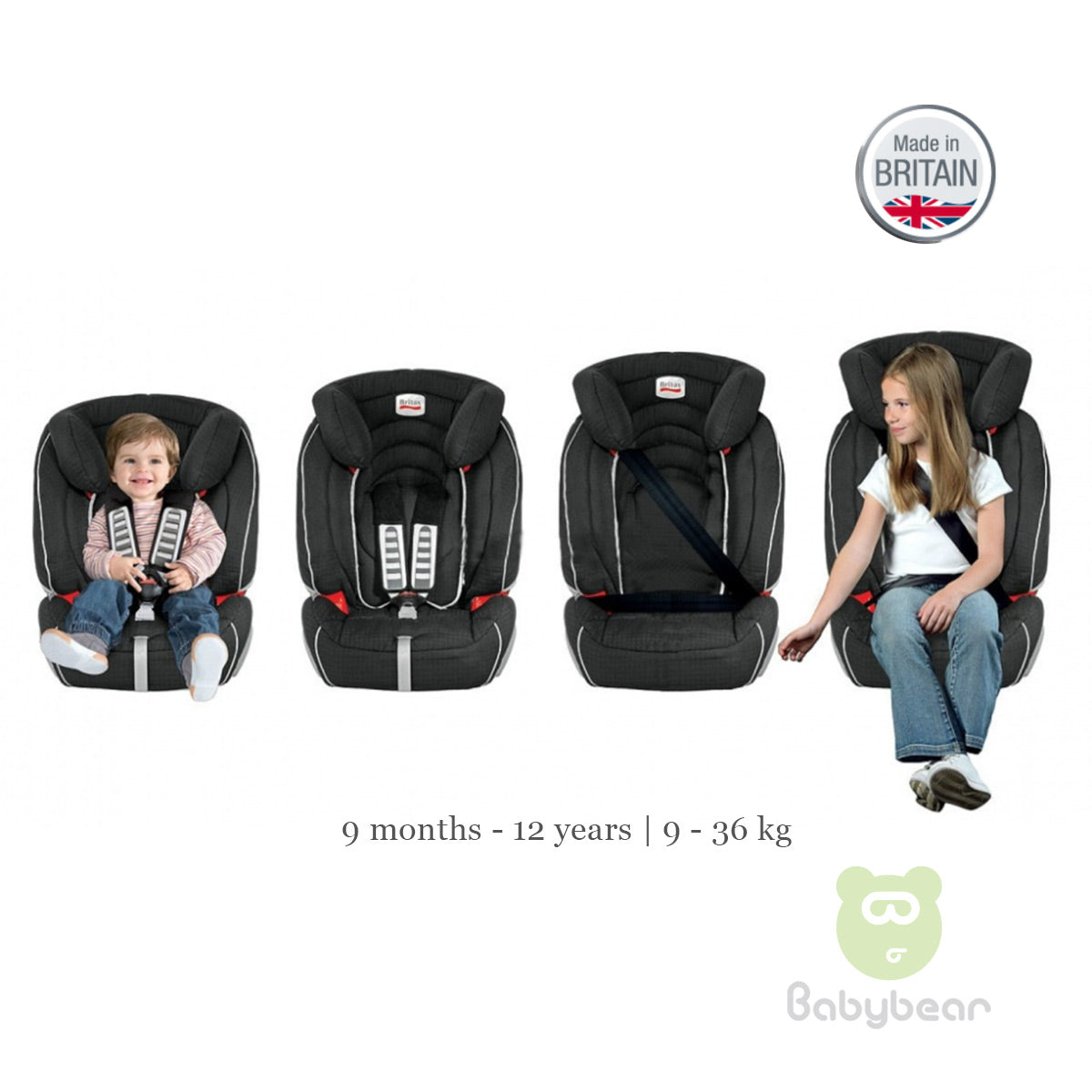 Britax Romer EVOLVA 1-2-3 (Black) Made in UK Baby Car Seat