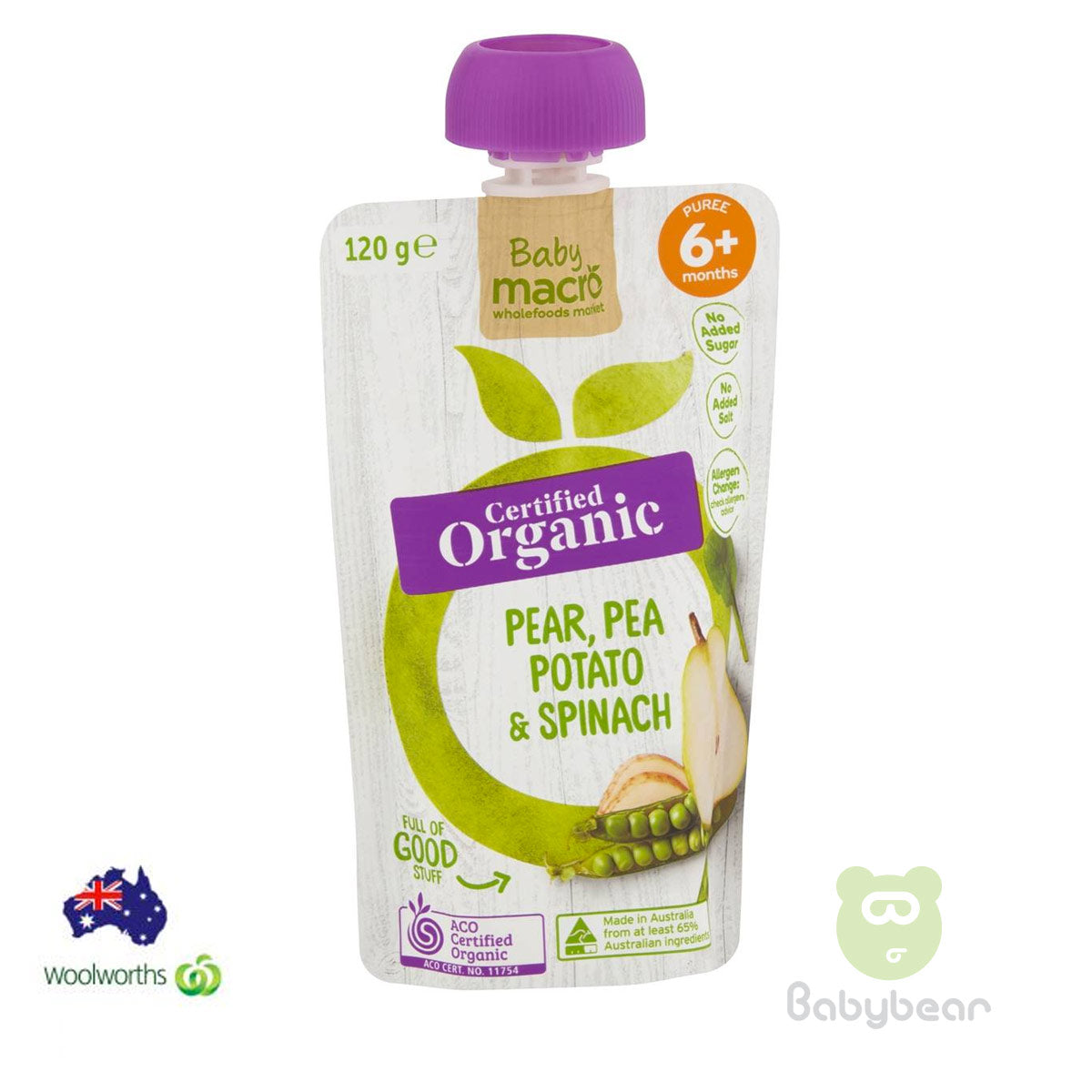 Baby Macro Food Pear, Pea Potato & Spinach 6m 120g Pouch