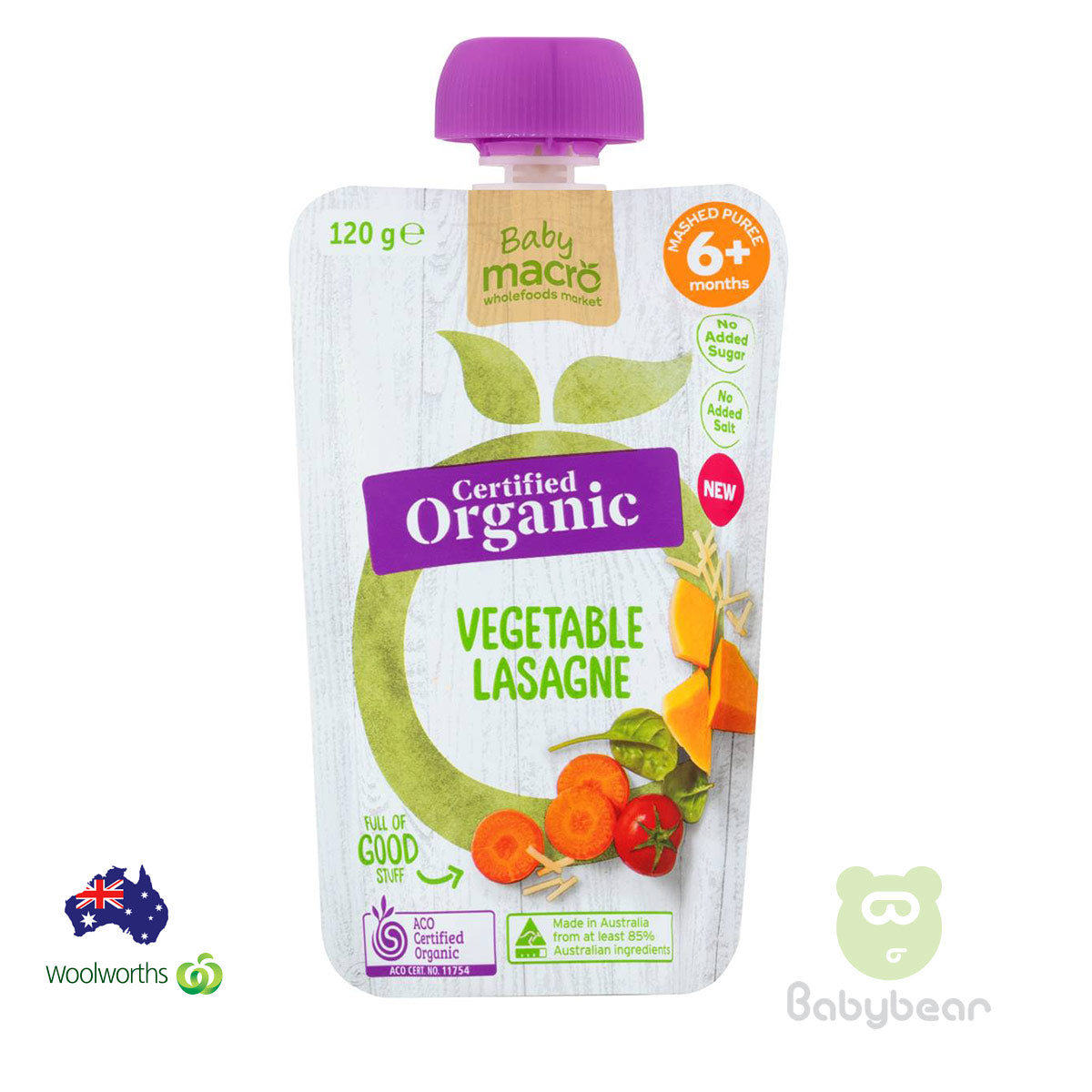 Baby Macro Organic Baby Food Vegetable Lasagne 6m+ 120g Pouch