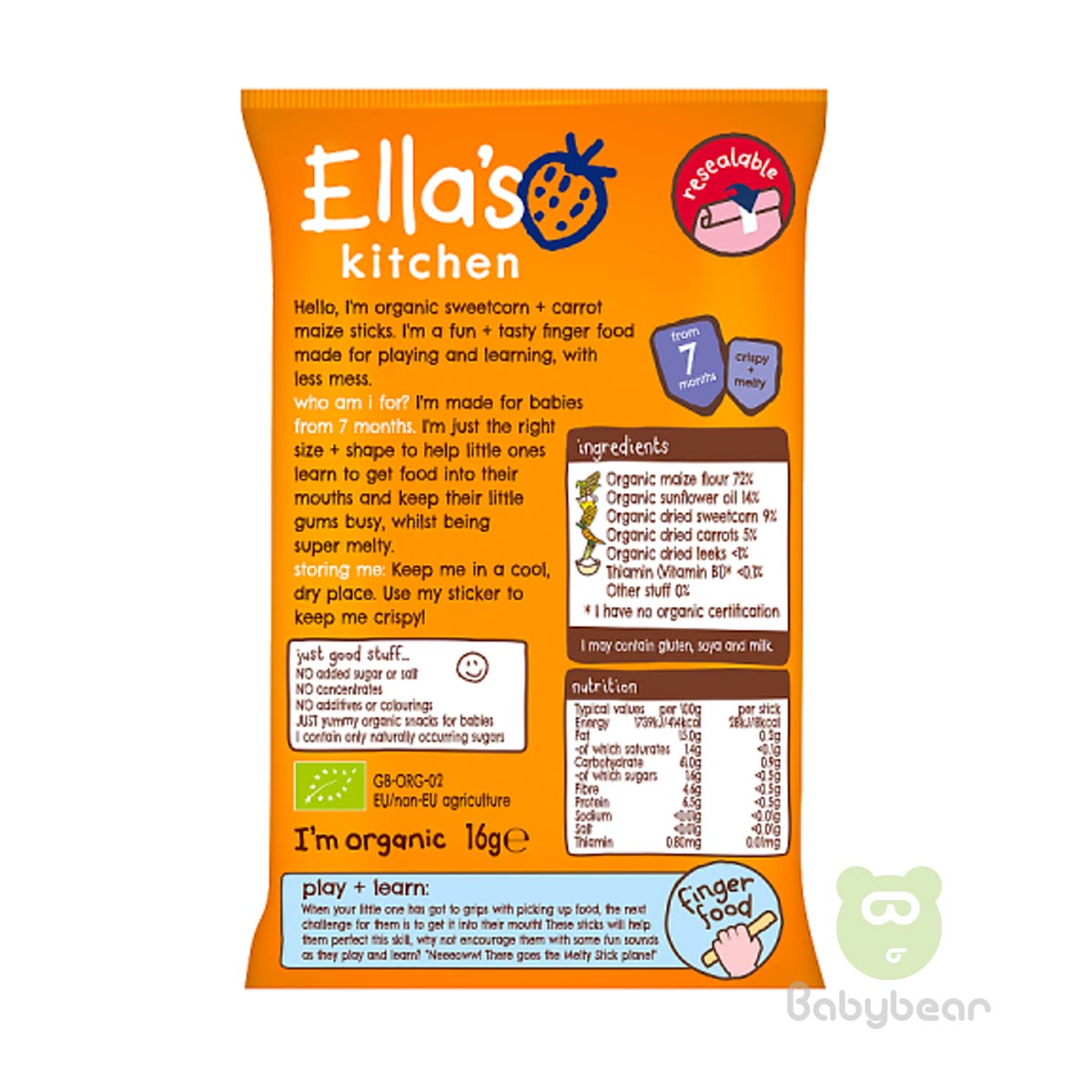 Ellas Kitchen Melty Sticks Sweetcorn and Carrot Baby Food