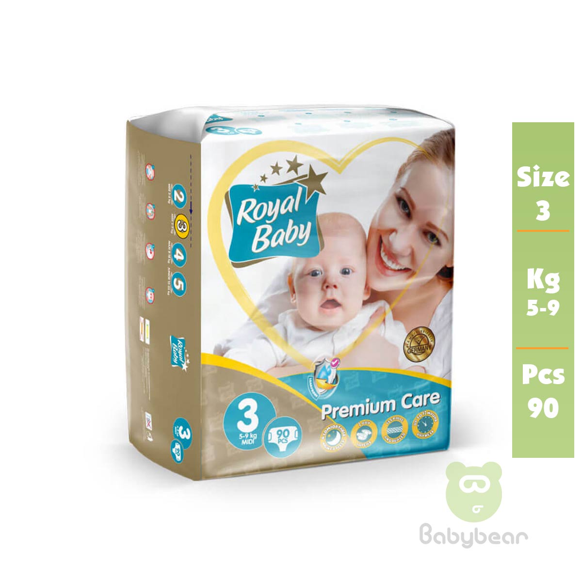 Royal Baby Diapers SIZE 3 PREMIUM 5 to 9 kg 90 Pcs