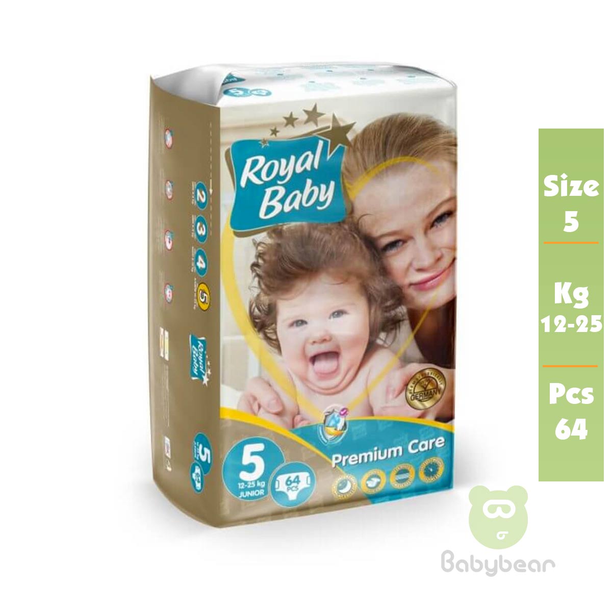 Royal Baby Diapers SIZE 5 PREMIUM 12 to 25 kg 64 Pcs