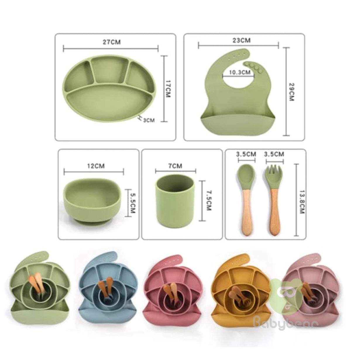 Silicone Feeding Set Rose Pink Plate Spoon Cup