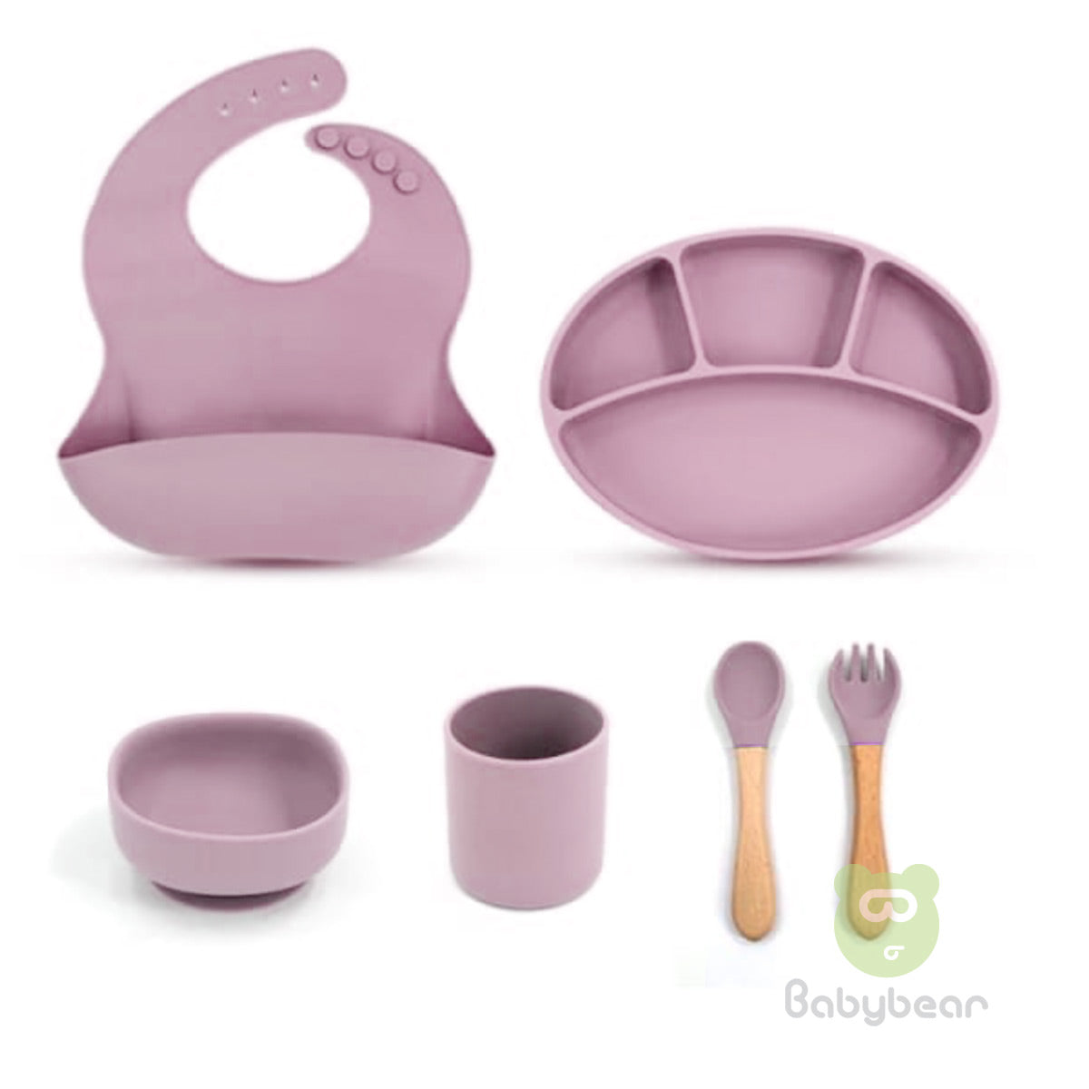 Silicone Feeding Set Pastel Green Plate Spoon Cup