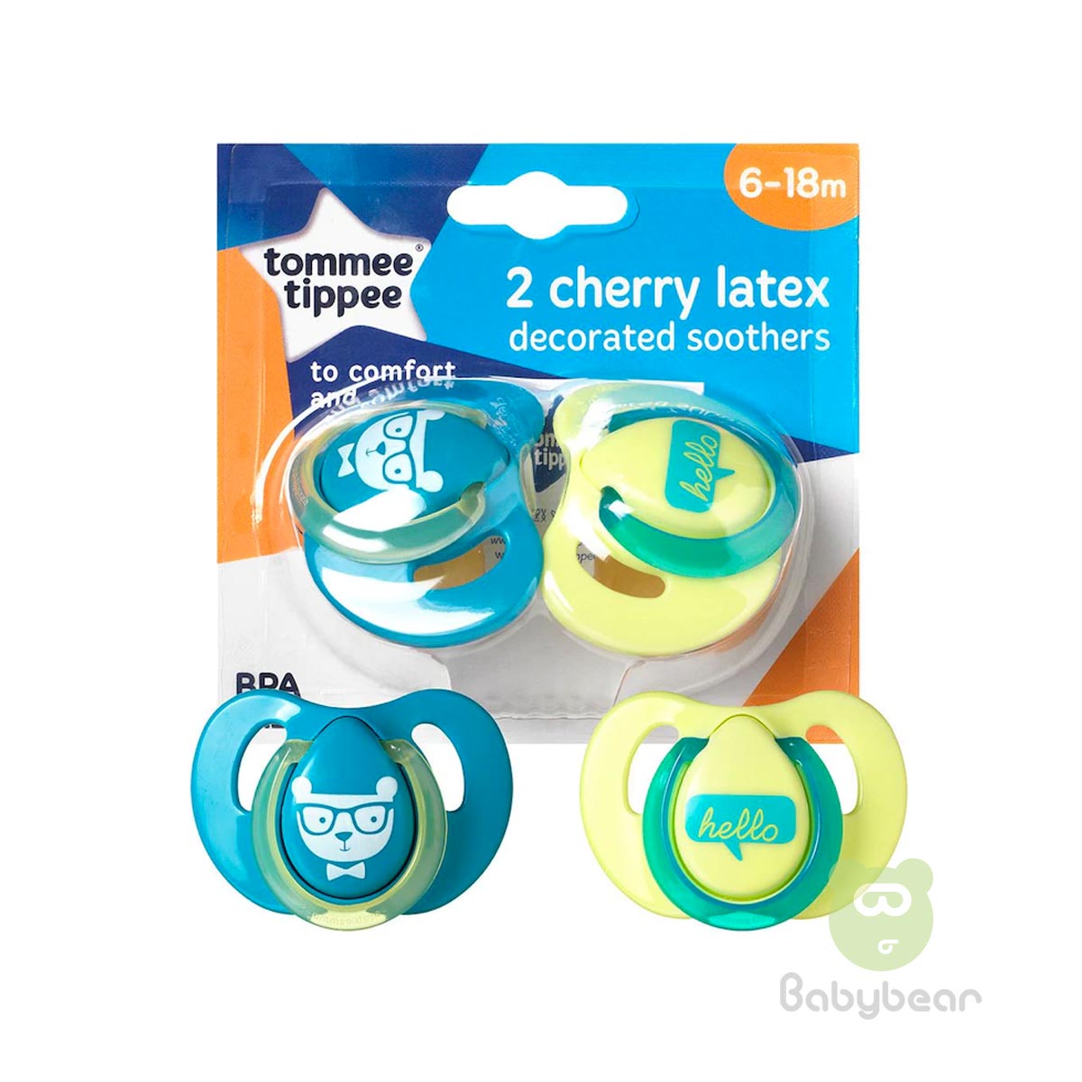 Tommee Tippee 2 Cherry Latex Soothers 6-18m Blue Pacifier