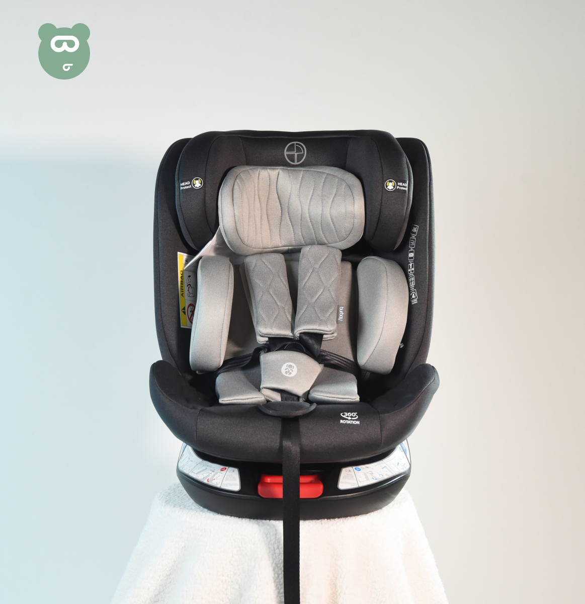 Burbay 360 Isofix Car Seat - Grey & Black