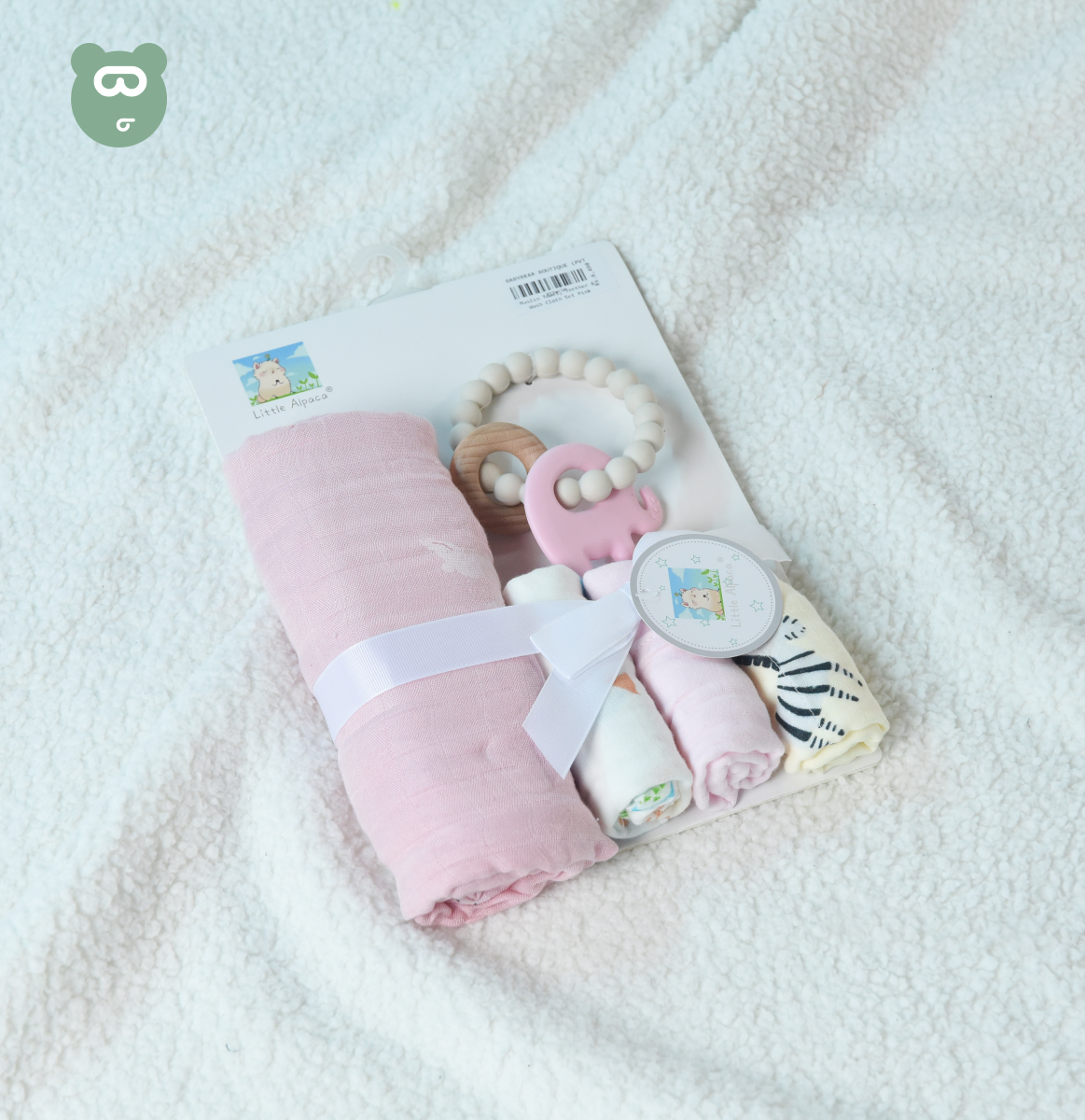 Muslin Towel, Teether & Wash Cloth Set Pink