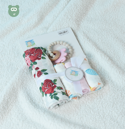 Muslin Towel, Teether & Wash Cloth Set Pink