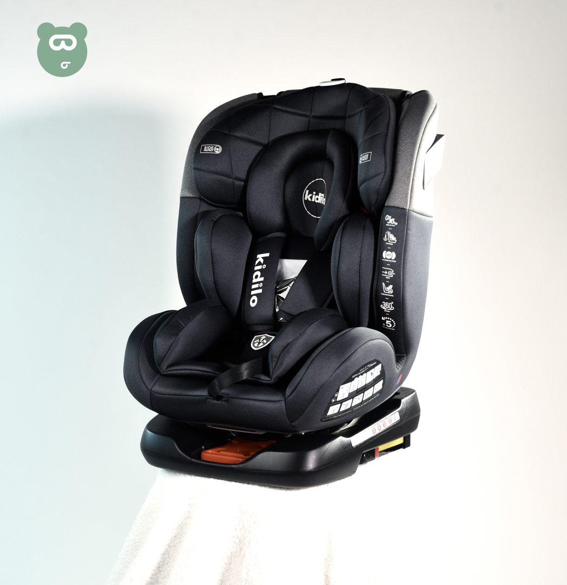 Kidilo 360 Isofix Car Seat - KBH308 - Light Grey