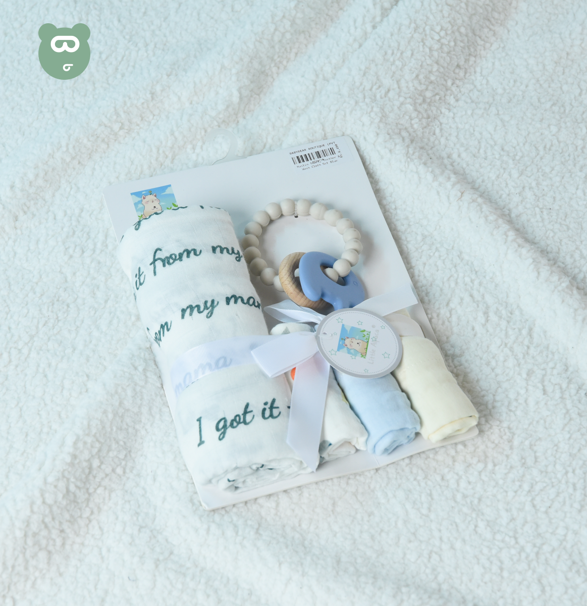 Muslin Towel, Teether & Wash Cloth Set Blue