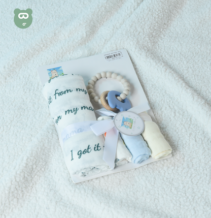 Muslin Towel, Teether & Wash Cloth Set Blue