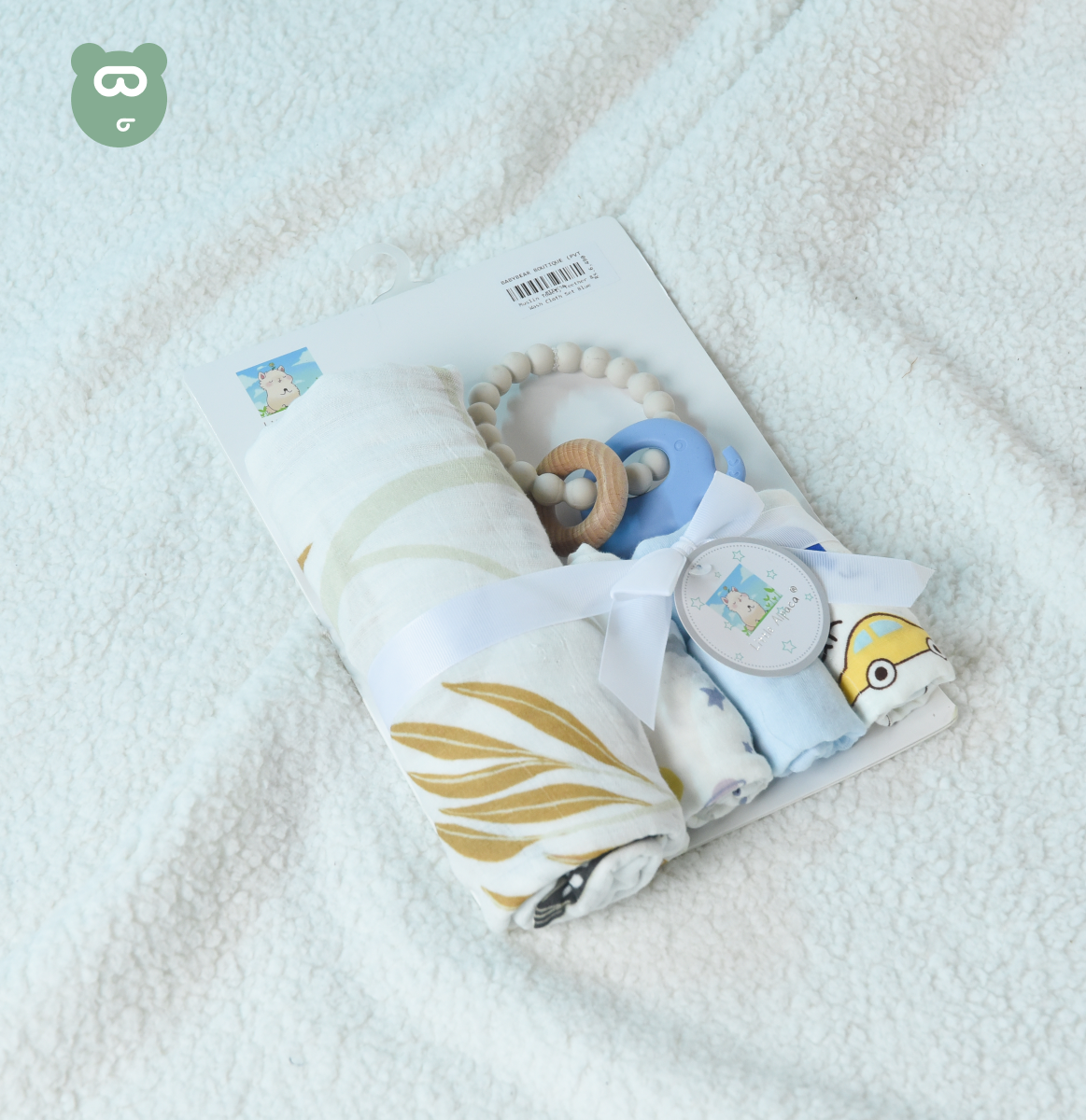 Muslin Towel, Teether & Wash Cloth Set Blue