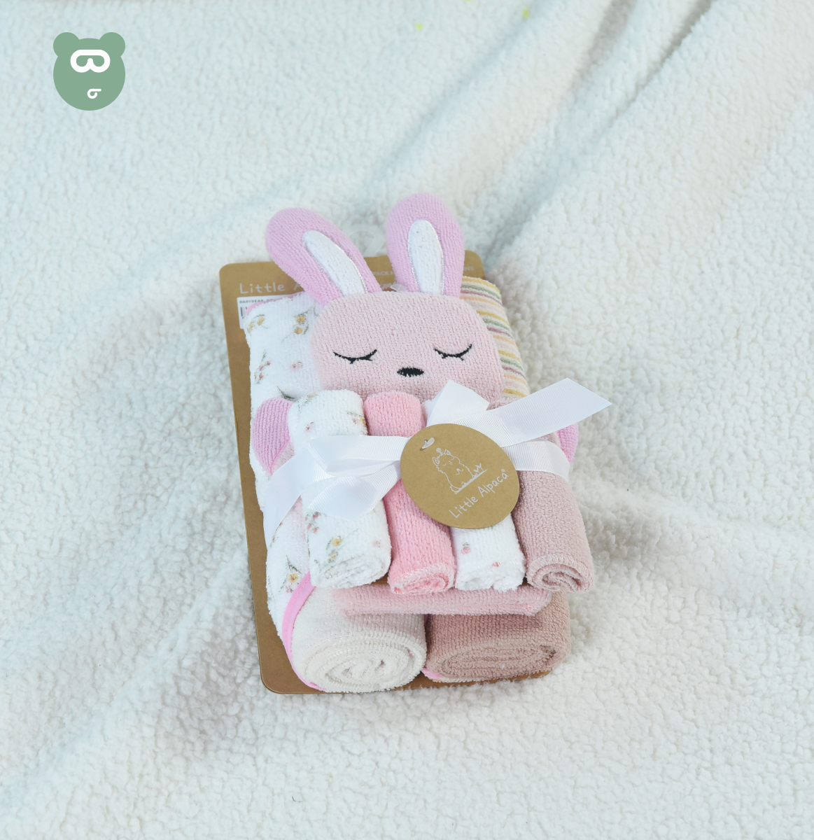 Hooded Towels, Mittens & Washcloth Set Bright Pink Rabbit