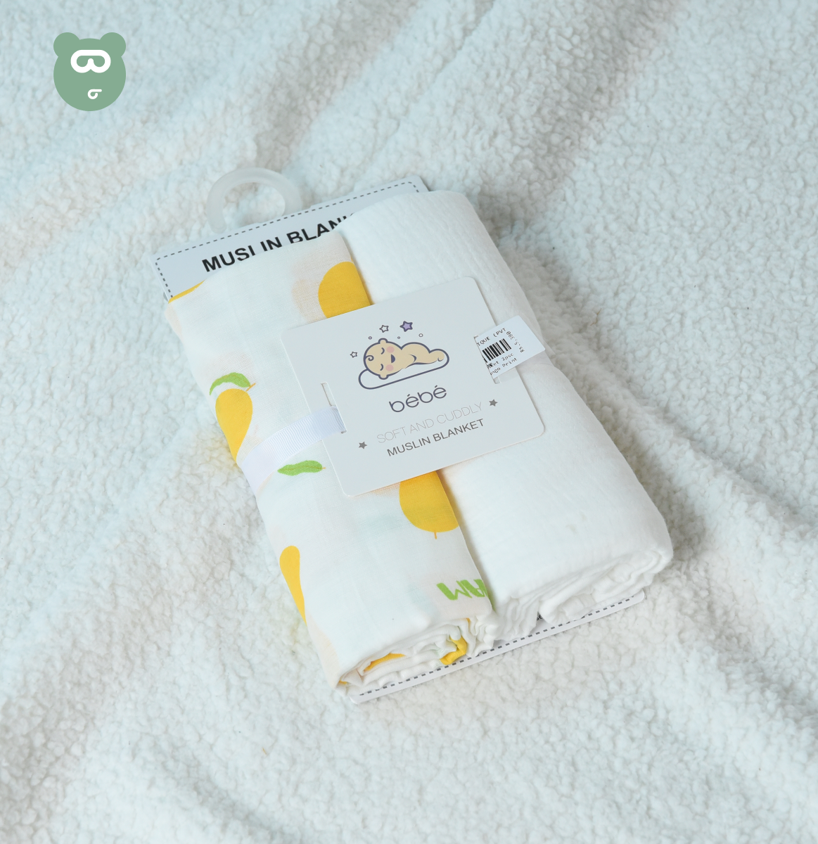 Muslin Blanket 2pcs White & Mango Print