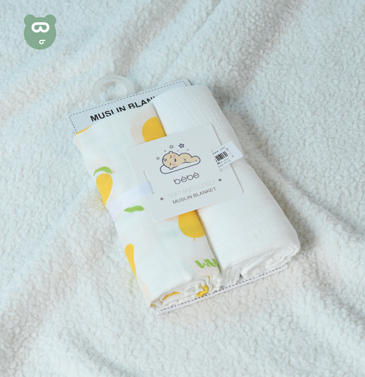 Muslin Blanket 2pcs White & Mango Print