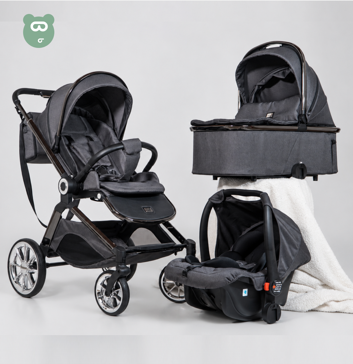 Burbay 3 in 1 Travel Stroller - S-0082 - Grey