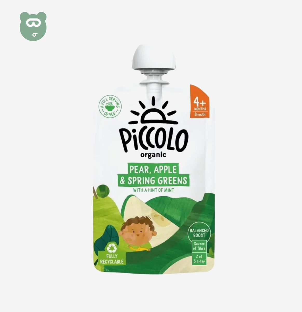 Piccolo Organic Pear,Apple & Spring Greens Stage 1 100g 4m+