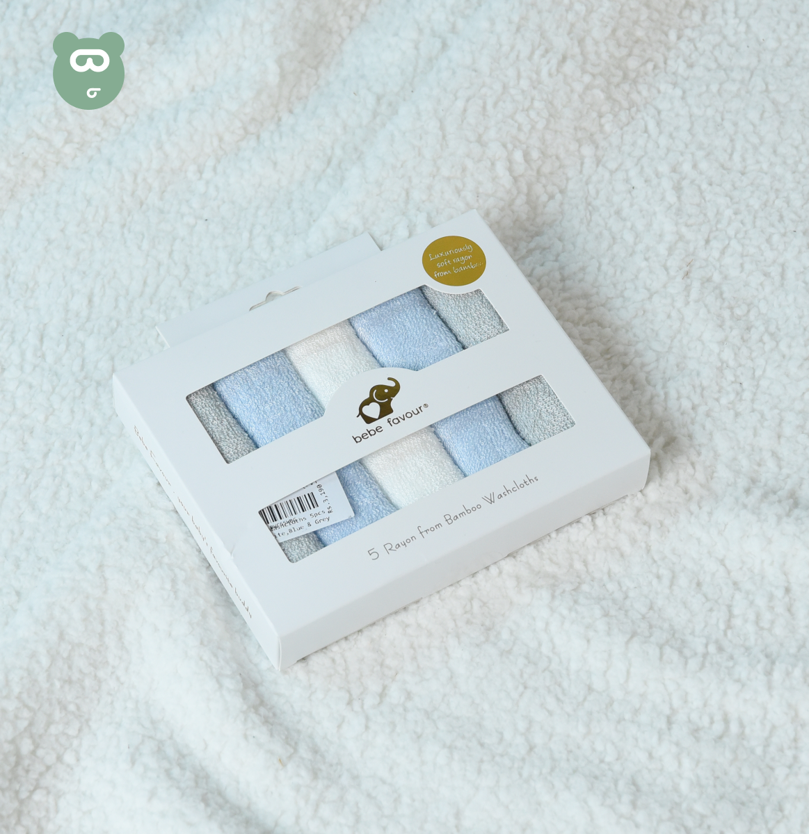 Bamboo Washcloths 5pcs Set - White,Blue & Grey