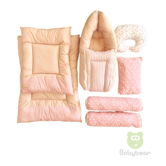 7 in 1 Baby Bedding Set - Pink - Hand Quilts, Baby Carrier, Pillows