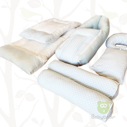 7 in 1 Baby Bedding Set - Blue - Hand Quilts, Baby Carrier, Pillows