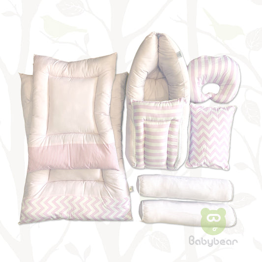 7 in 1 Baby Bedding Set - Pink - Hand Quilts, Baby Carrier, Pillows