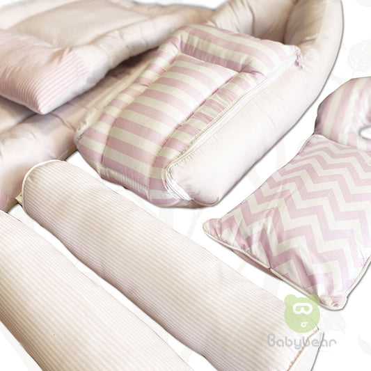 7 in 1 Baby Bedding Set - Pink - Hand Quilts, Baby Carrier, Pillows