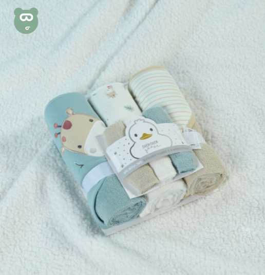 Hooded Towels & Washcloths 6pcs Set - Green Giraffe