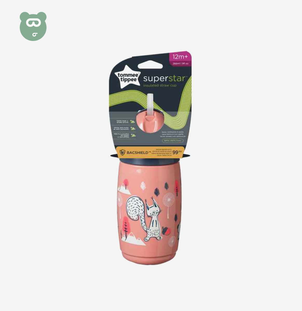 T.T Insulated Straw Cup 266ml 6m+ - Pink