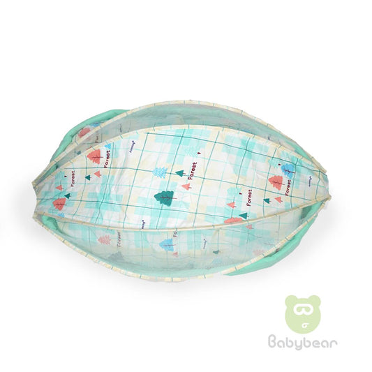 Portable baby travel bed with mosquito net - Forest Blue