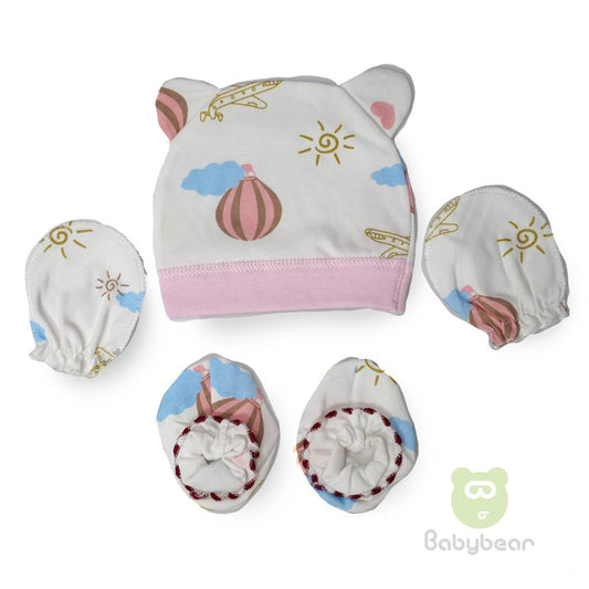 Baby cap, mittens and bootie set - Airplane Design