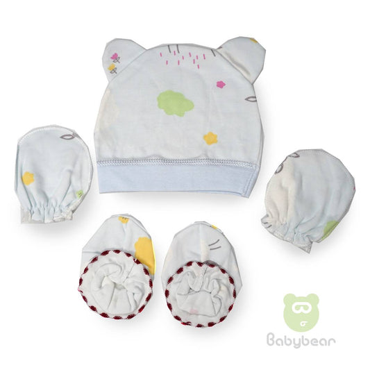 Baby cap, mittens and bootie set - Flowers Design