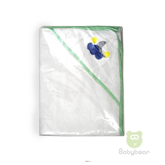 Baby Hooded Towel White with Green Border
