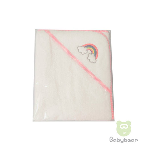 Babybear Hooded White Towel Pink Border